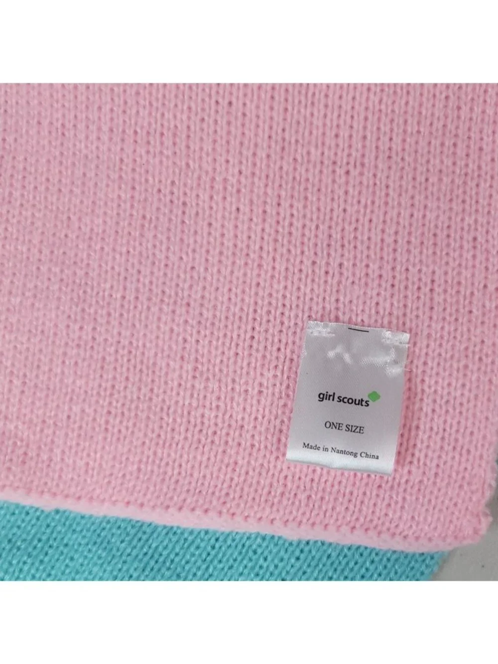 Girl Scouts Scarf And Gloves Set Pink Green Large XL Knit Embroid Logo 50